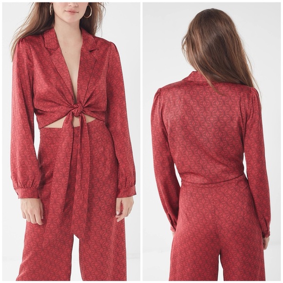 Urban Outfitters Satin Paisley Tie-Front Blouse - Picture 2 of 10